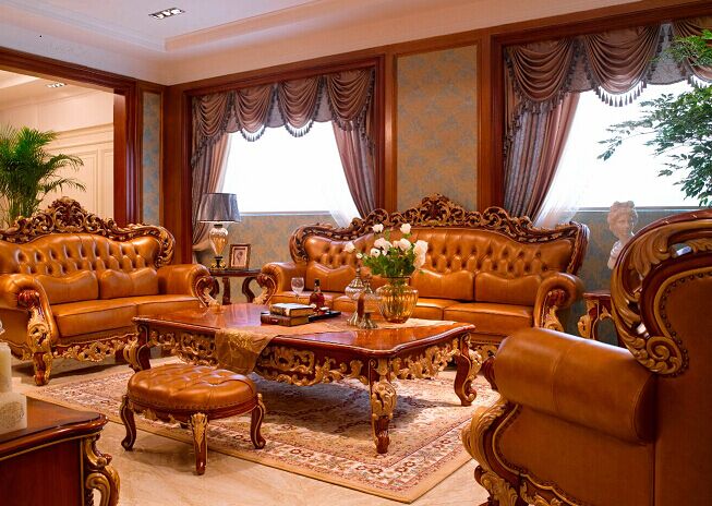 万兴欧式家具宫系列6602沙发1+2+3+茶几+脚凳+背几